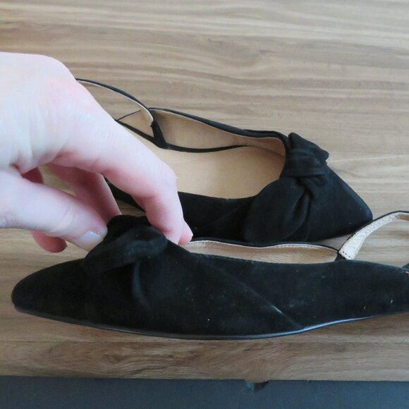 J. JILL Camille Slingback Bow Flats Shoes in Black Suede Leather - Size US 8.5 - Picture 9 of 11
